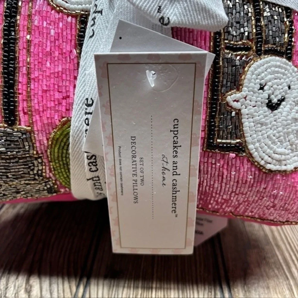 Cupcakes &Cashmere Purple and Pink Haunted House Ghost Beaded Pillows Halloween